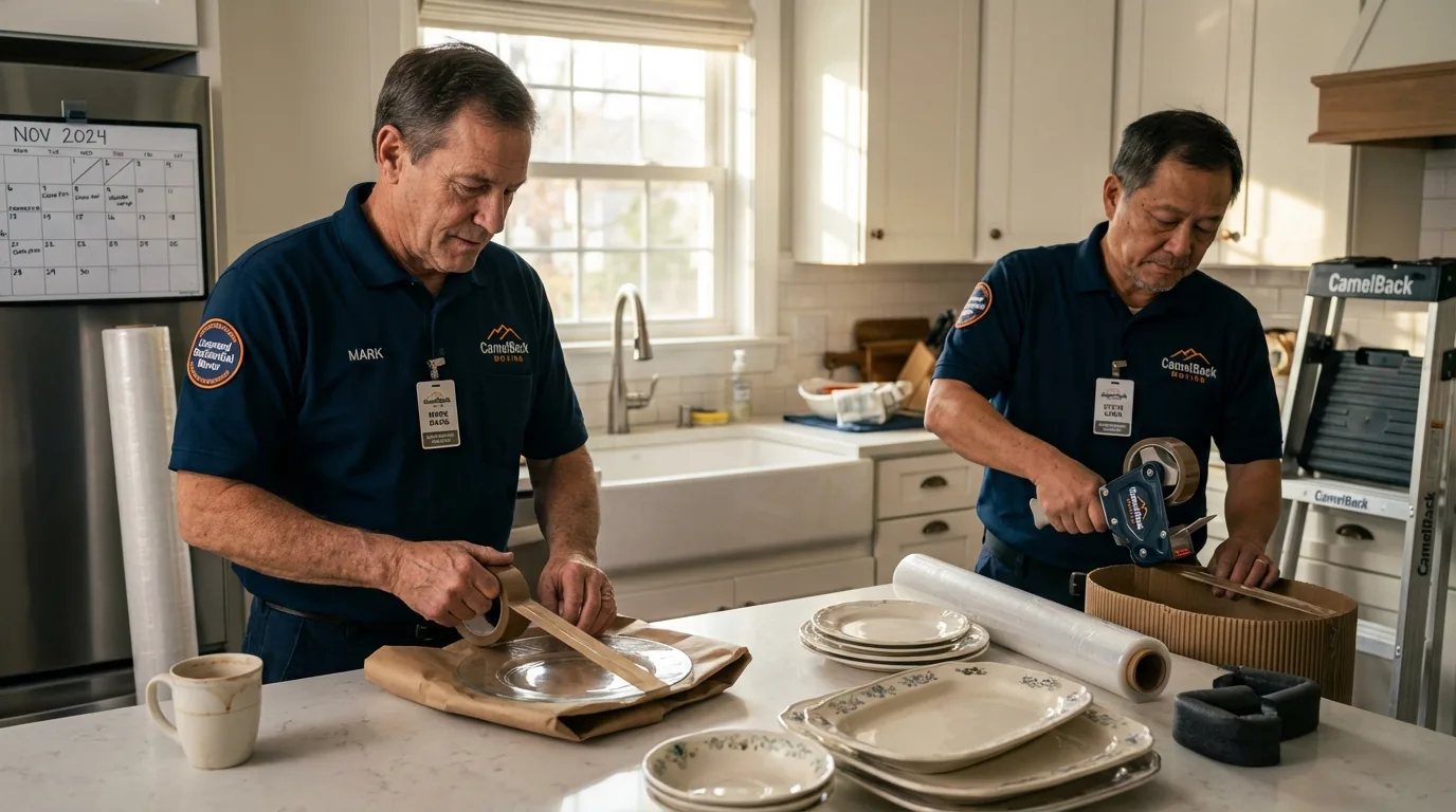 Professional crew packing kitchen dishware in Fredonia, NY